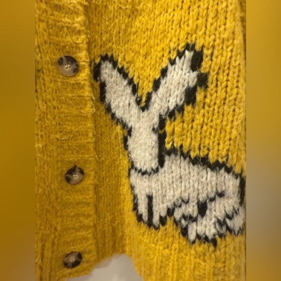 Maeve Yellow Cardigan with Rabbit Design Anthropologie - Picture 5 of 9